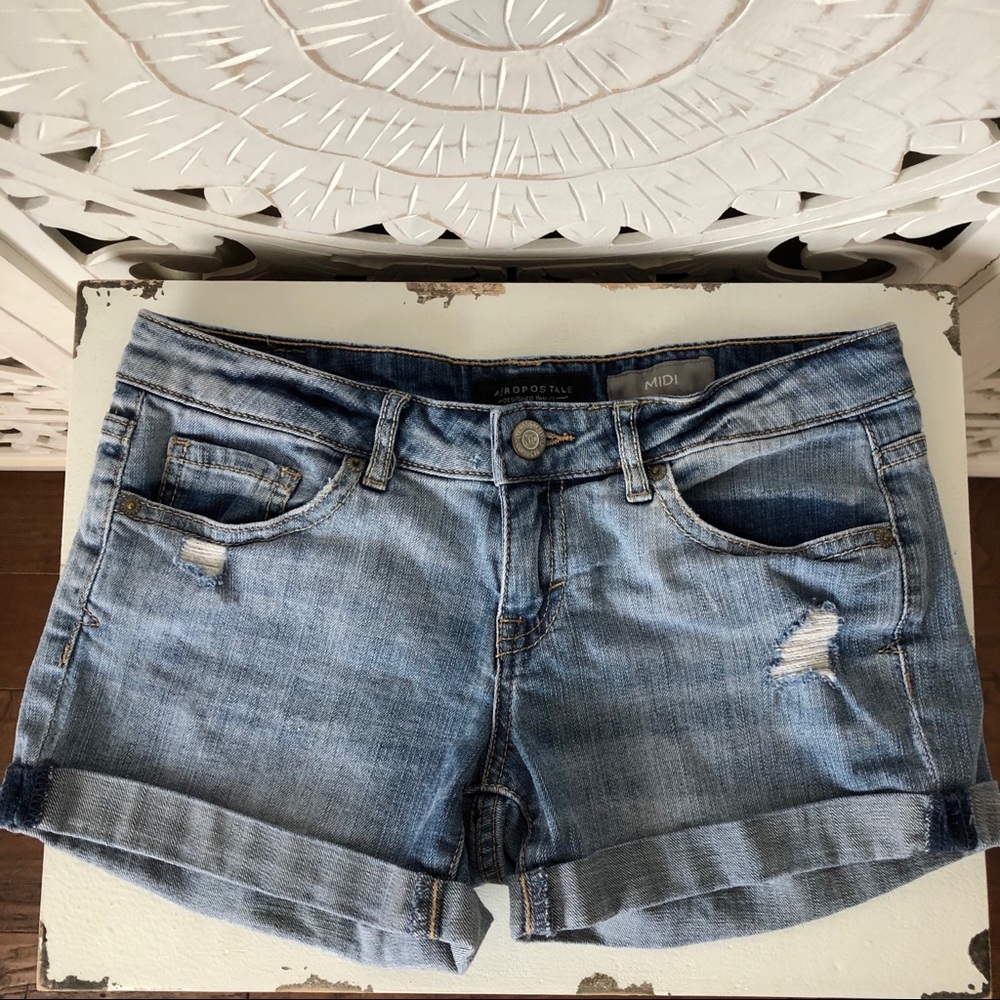 Distressed light blue Aeropostale jean shorts